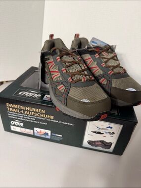 Crane Men's Olive Trail Athletic Shoes with Red Accents